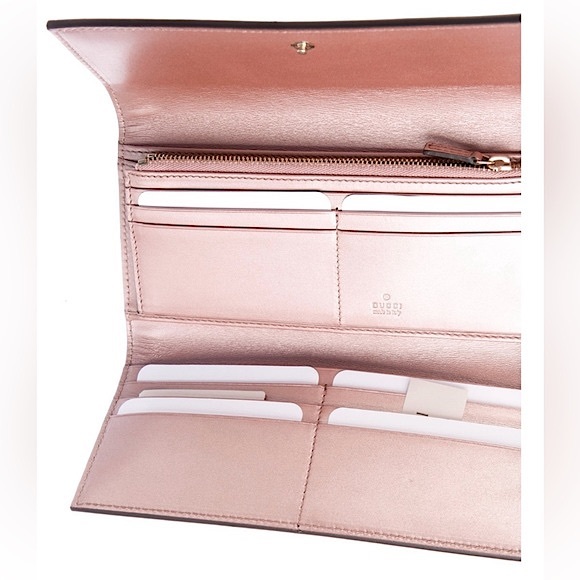 GUCCI Valentine GG Guccissima Continental Trifold Enamel Pink Leather Wallet - Picture 4 of 15